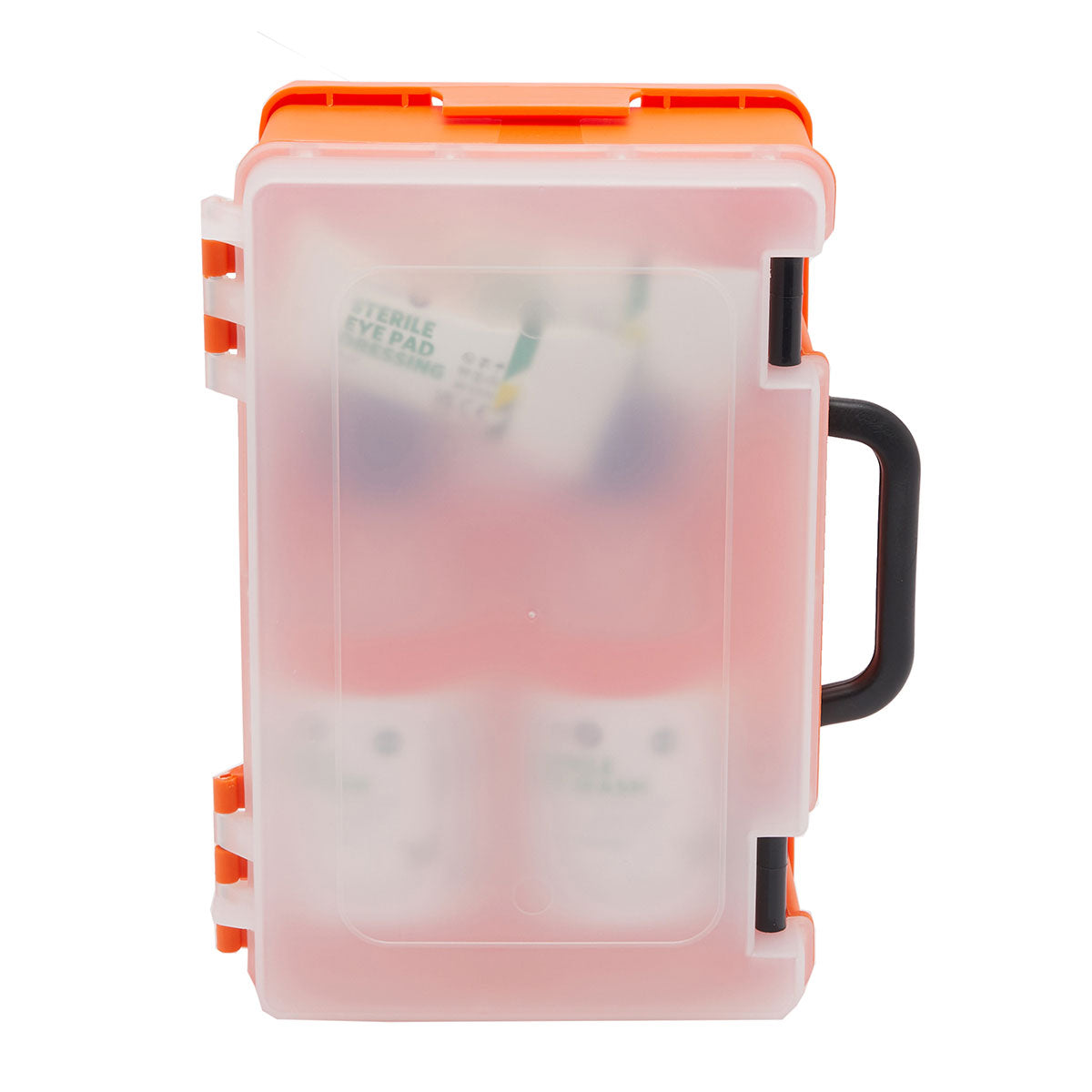 Wall-mounted eyewash station with sterile saline bottles