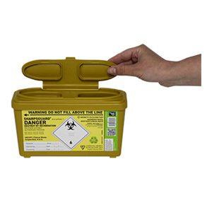 SharpsGuard Eco sharps container with yellow lid