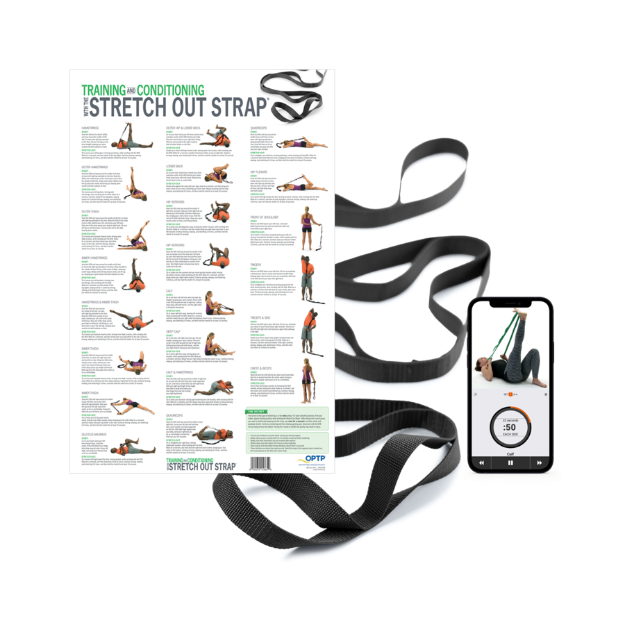 OPTP Stretch Out Strap XL with training and conditioning poster