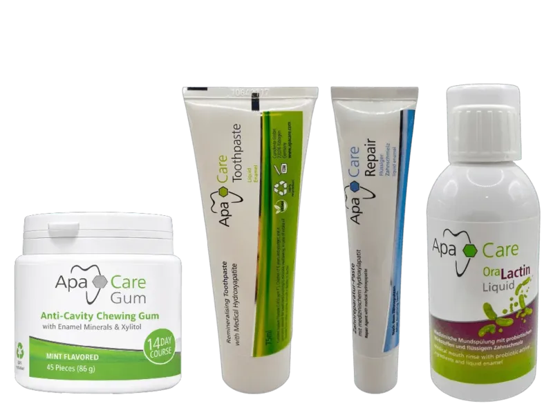 ApaCare chewing gum, toothpaste, Repair tooth repair paste and OraLactin liquid